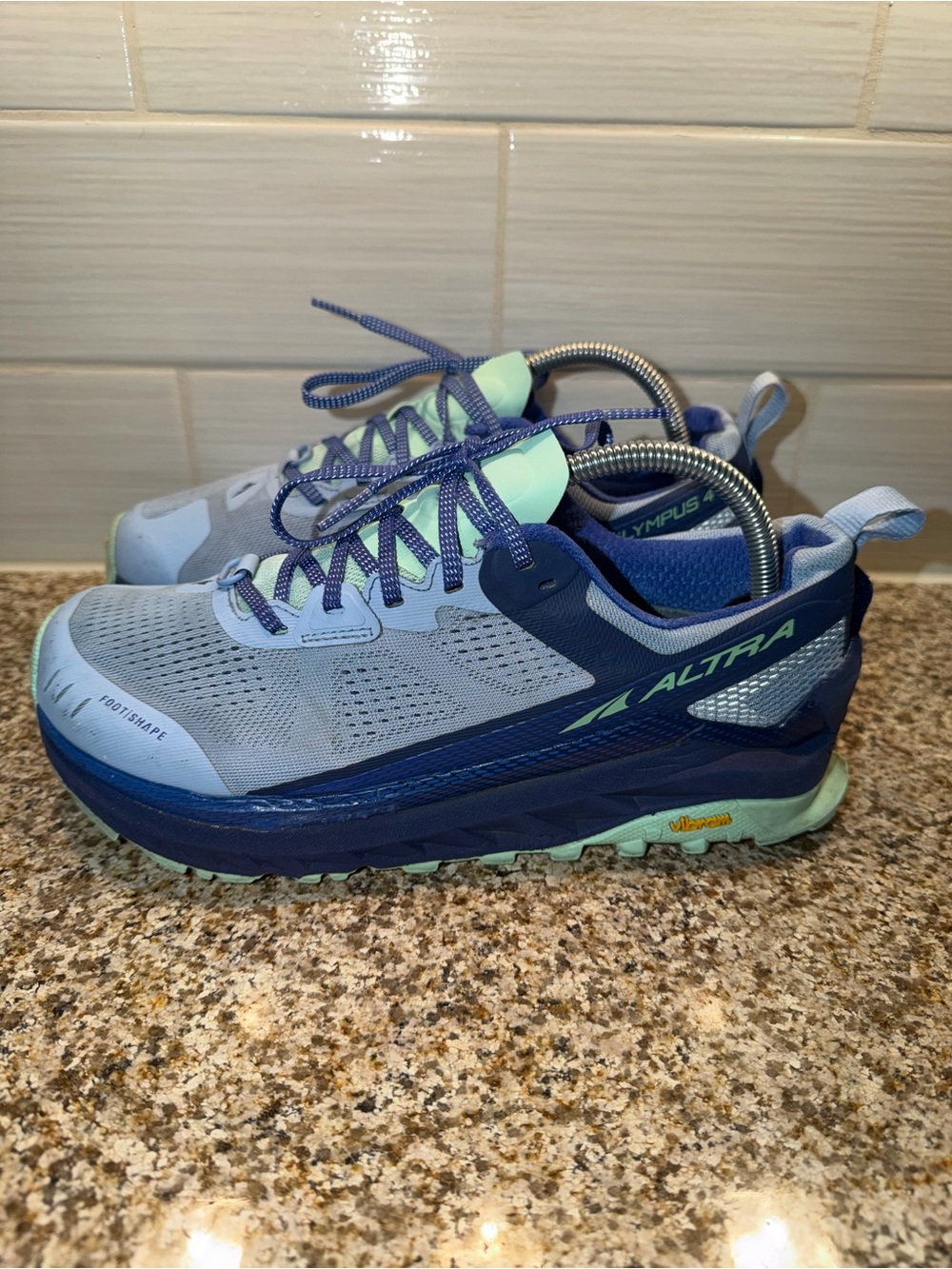 Altra Olympus 4 Trail Shoes - Light Gray, Navy & Mint - Picture 6 of 15